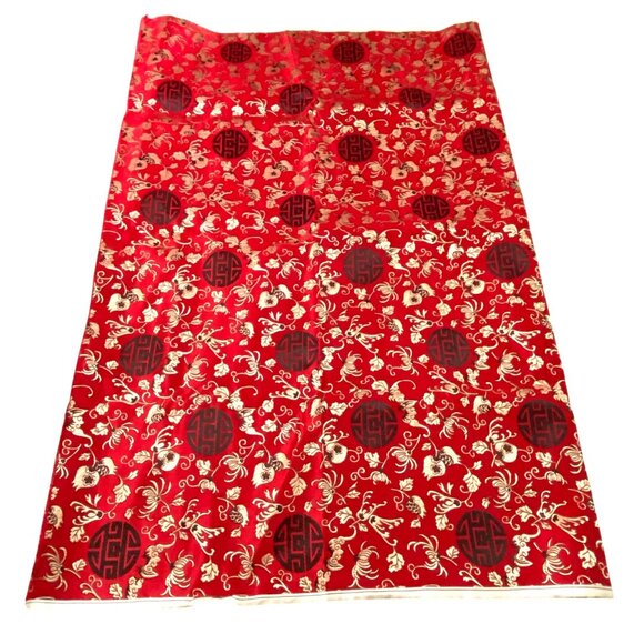Asian Style Satin Brocade Fabric Floral Symbols Oriental Sewing Crafts 78" x 30" - Picture 10 of 13